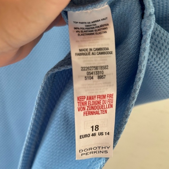 4/$20 Dorothy Perkins  NWT white lined puff short sleeve blue top- Size 14 - Picture 11 of 12